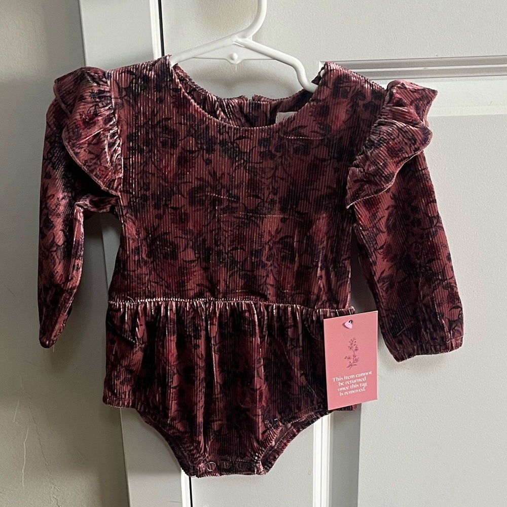 Ivy City Co Pink Velvet Baby Romper 3-6 month